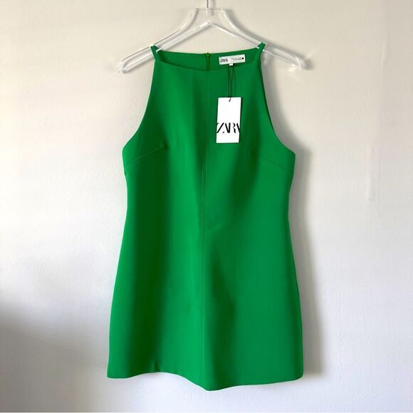 ⭕️ ZARA Mini Dress Emerald Green Large NEW - Picture 1 of 4